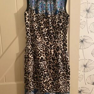 Leopard Print Sleeveless Dress with Blue Accents